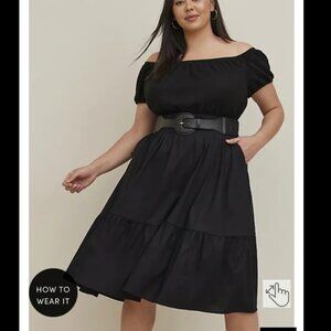 Torrid Black Dark Coquette Midi Poplin Tiered Skirt Sz 0 Lg NWT